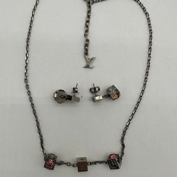Louis Vuitton Pre-Loved Dice Jewelry Necklace and Earrings with LV Pouch